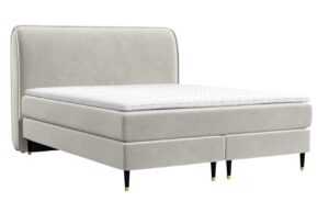 Maison de Rêve Světle béžová sametová postel boxspring OFFO 200 x 200 cm